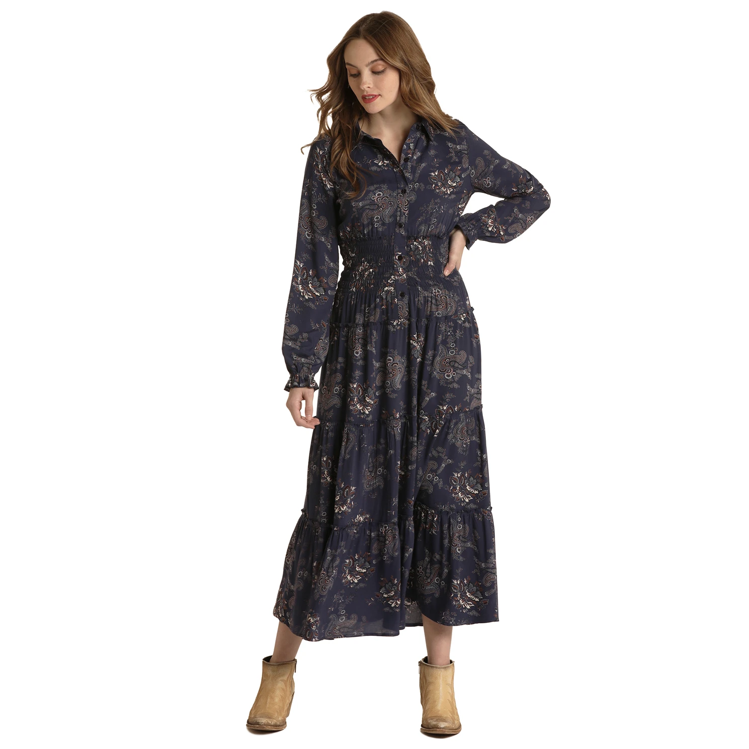 Panhandle® Ladies Paisley Print Navy Maxi Dress WLWRD2R01K-42 1 Panhandle® Ladies Paisley Print Navy Maxi Dress WLWRD2R01K-42