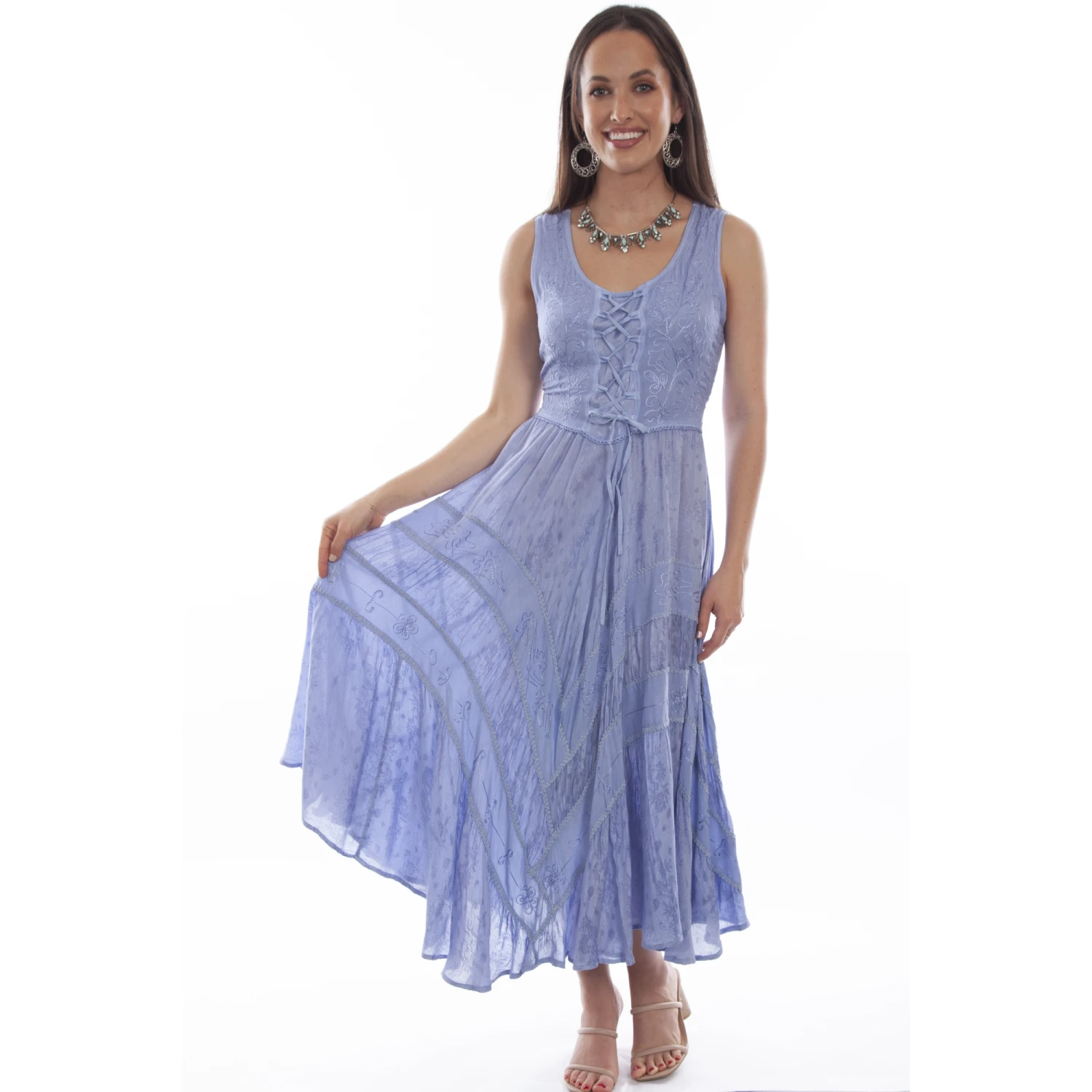 Scully® Ladies Lace-Up Front Light Sky Blue Sleeveless Dress HC118-LSB 1 Scully® Ladies Lace-Up Front Light Sky Blue Sleeveless Dress HC118-LSB