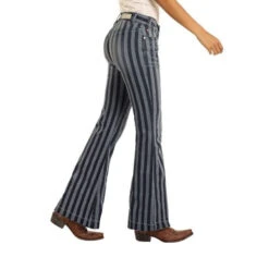 Rock & Roll Denim Ladies Mid Rise Flare Jeans W1F3462 -Western Belle Deals striped flare