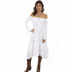 Scully Ladies White Scoop Neck Long Sleeve Dress PSL-249-WHT